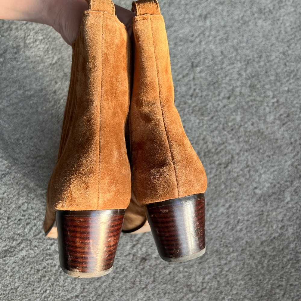 J.Crew Piper Size 10 Tan Ankle Booties Suede Brown Tan Block Heel Western Boots - Picture 4 of 5